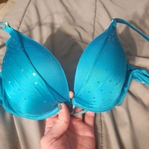 Blue Sequin Embellished Bra